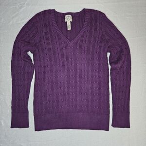 Purple V-Neck Cable Knit Sweater